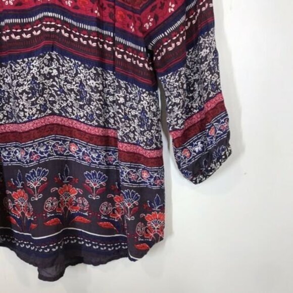 Beach Lunch Lounge Women's Maroon & Navy Floral Boho Peasant Top Size Large - Picture 4 of 6